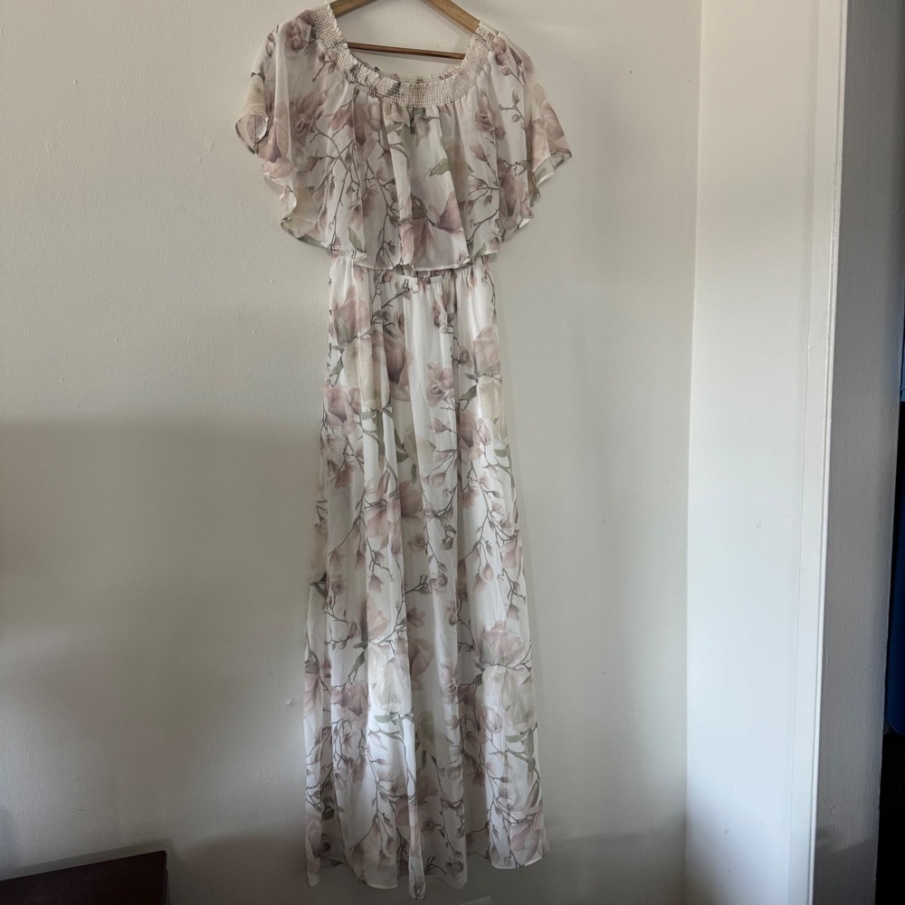 Show Me Your Mumu Floral Maxi Dress Large Off Shoulder Ruffle Garden Party Boho